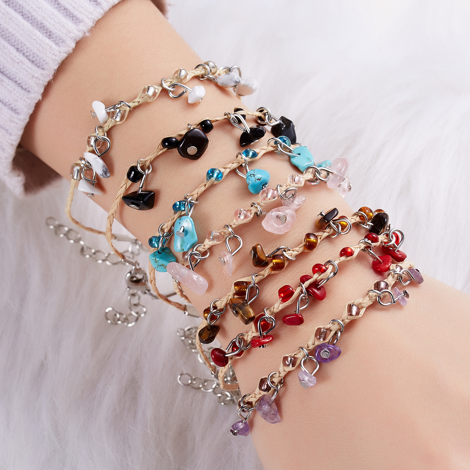 Fashion Geometric Alloy Knitting Natural Stone Bracelets