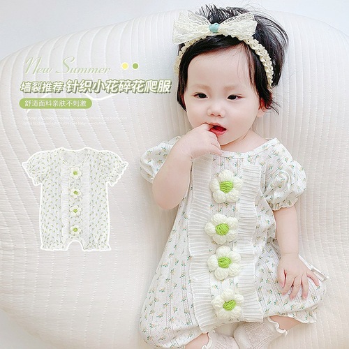 Chic Little Princess Style Baby Girl One-Piece Romper Top for Newborns and Infants, Thin Summer Outing and Crawling Suit