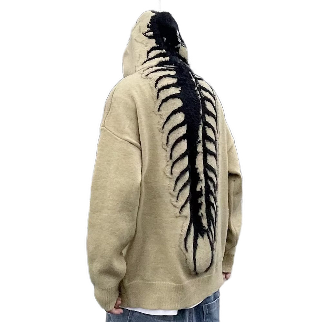 Explosiones transfronterizas de tamaño europeo de tamaño grande esqueleto jersey suéter hombre chaqueta encapuchada alta calle marca de moda fábrica de otoño y invierno al por mayor