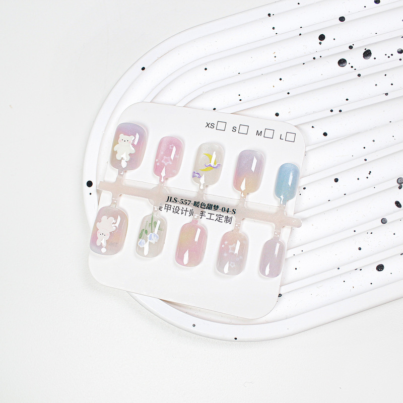 [Jiaolong] Cat's Eyes Fine Flash Wear Armor Warm Color Sweet Dream Temperament Advanced White Manicure Finished Removable Nails