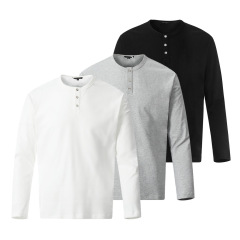 春秋モデルのシンプルな純色の底のシャツの男性のtシャツのファッションブランドのアメリカの半ボタンの丸首の長袖の上着のINSのtシャツ