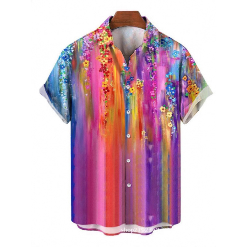 Summer Fashion Short Sleeve Shirt Casual Beach Party 3D Digital Print Men's Shirt