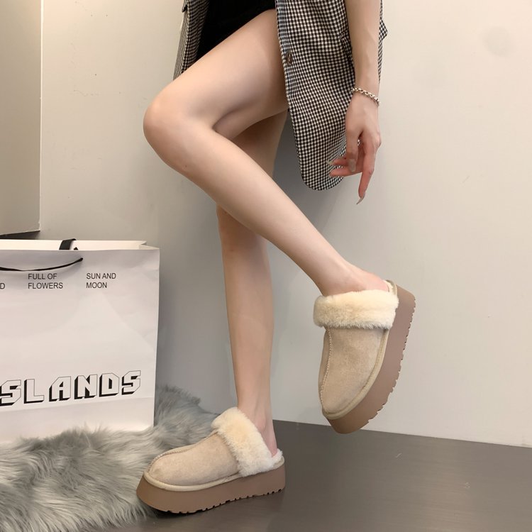 Retro stiliaus kailinės šlepetės moterims, avinčioms naujus, storapadžius sniego batus su integruotu kailiu, nosimi ir plokščia koja, medvilninius pusbačius._voghion.com