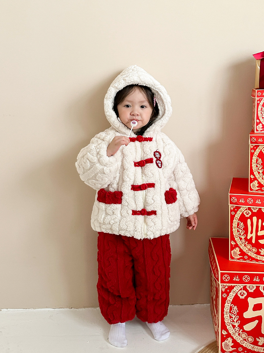 Weimu pijamas para niños traje de invierno ropa de franela engrosada forrada de lana acolchada Bebé Ropa anual Niñas Casa
