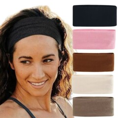 秋冬の対外貿易の新商品の欧米のメリヤスのヘアバンドの男女の弾力性の広い辺の純色のヘアバンドの運動は汗の頭巾の卸売りを吸います。
