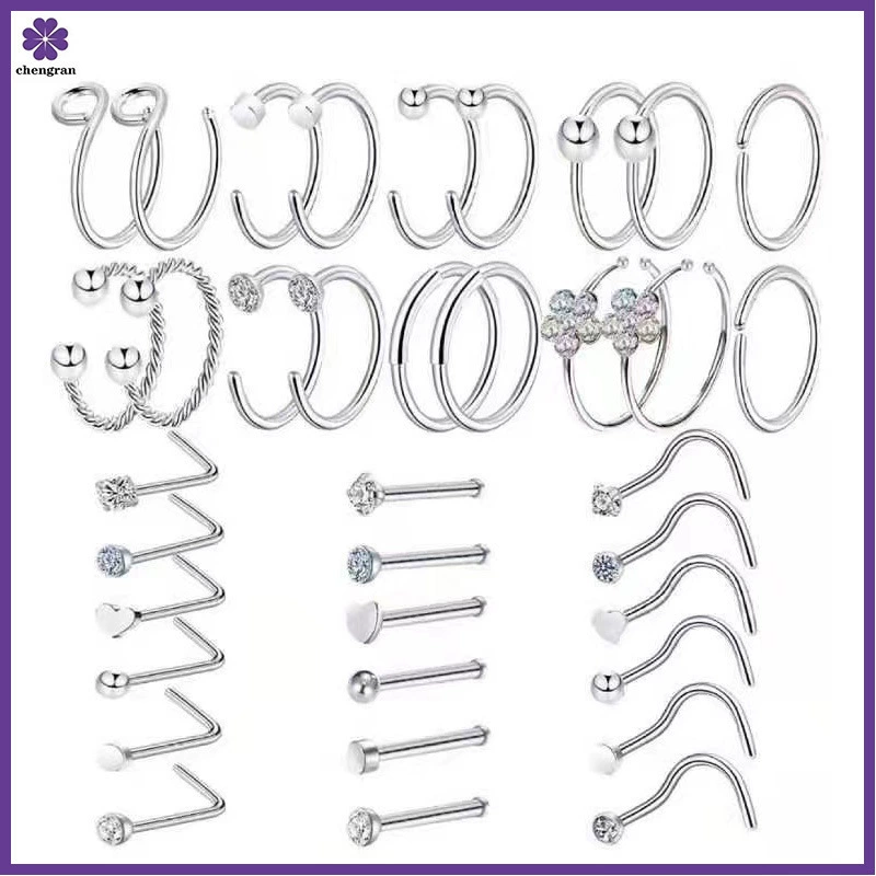 Nose piercing stainless steel, set for men and women, accessory