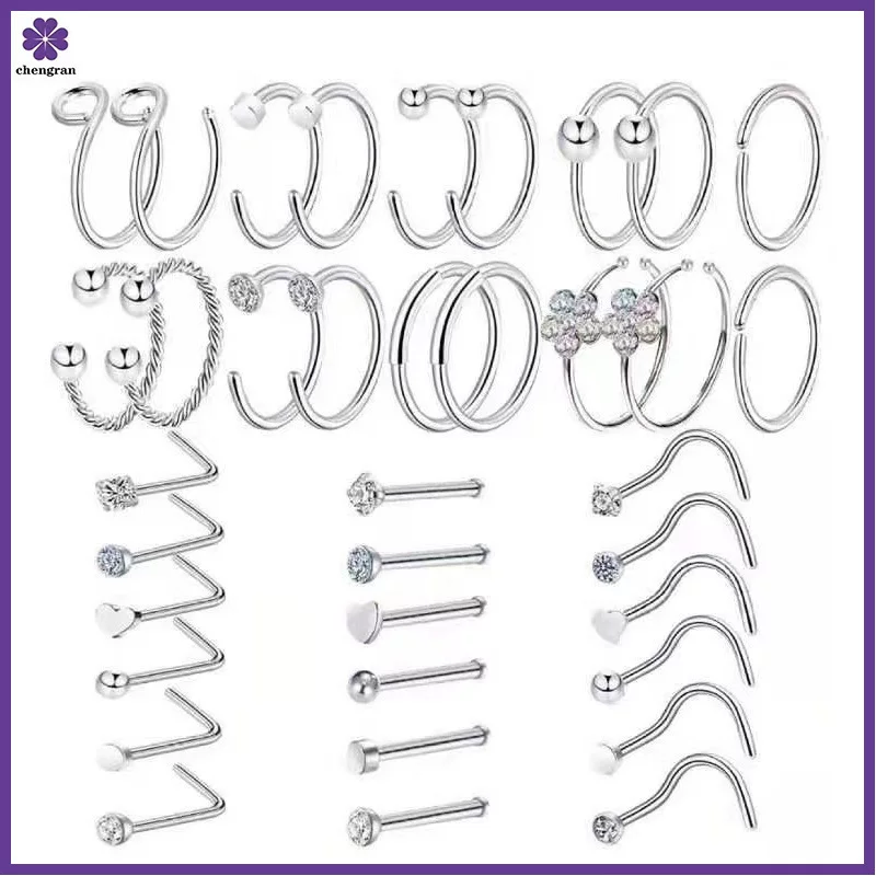 Nose piercing stainless steel, set for men and women, accessory