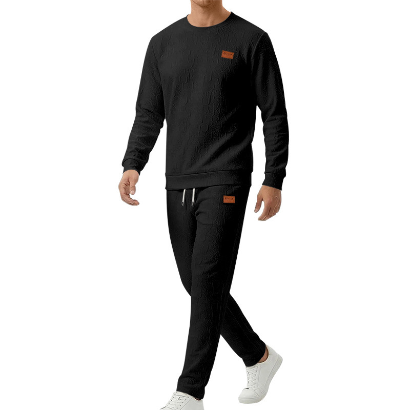 Men's Heavyweight Texture Letter Print Hoodie And Sweatpants Set, High Street Casual Loungewear For Street Style_viptrois.com