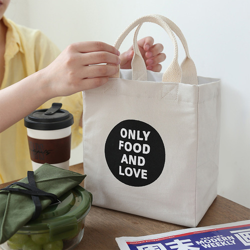 Simple ins style new lunch bag drawstring lunch insulated meal bag canvas water-repellent practical picnic bag