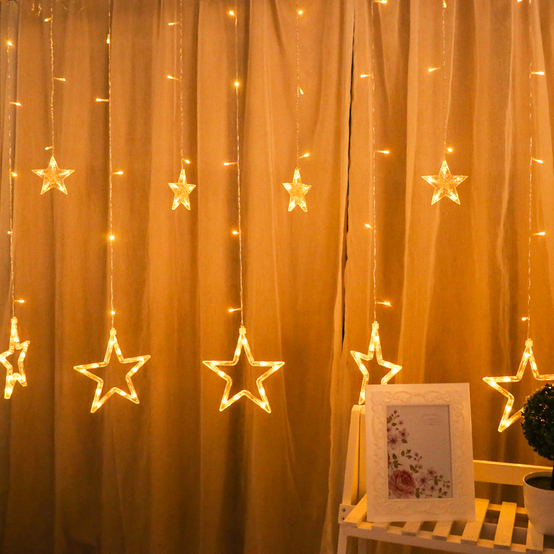 LED luz solar cadena control remoto de cinco puntas estrella cortina decorativa luz Festival de Navidad batería interior USB Star Light