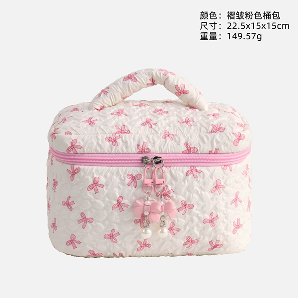 Pink white bow bucket bag
