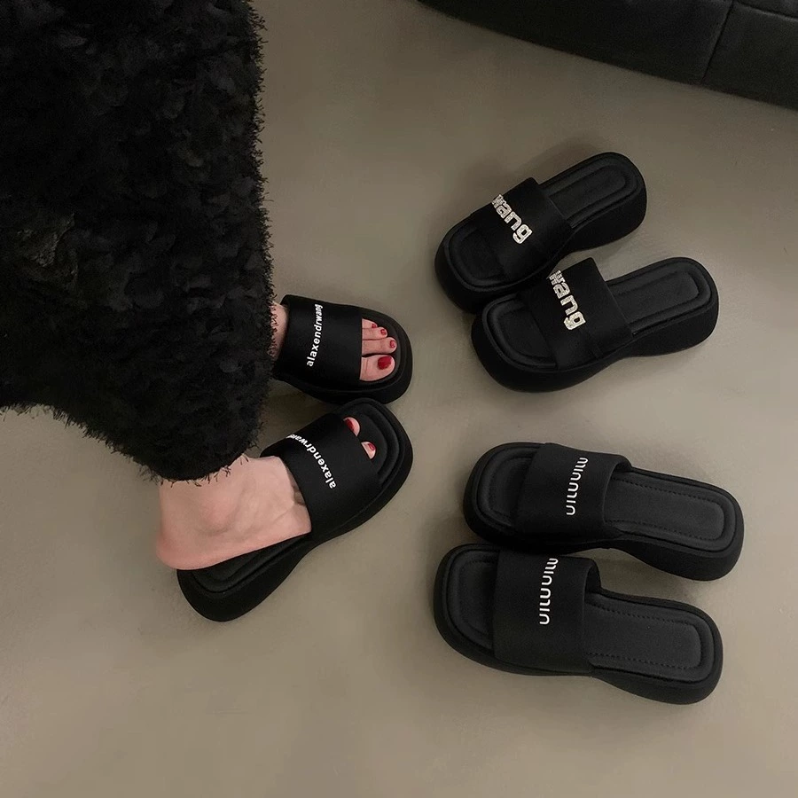 Platform Slide Sandals, Summer Sequin & Letter Slides, Sizes 35–40