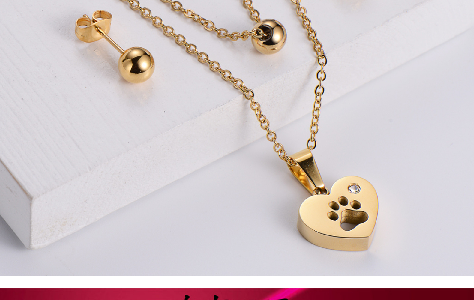 round bead earrings heart shape dog footprint pendant necklace three-piece wholesale Nihaojewelry