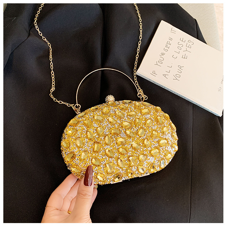 Nueva bolsa de cena de lujo ligera con diamantes, bolsa de moda para banquetes de bodas, bolsa de acrílico con diamantes completos
