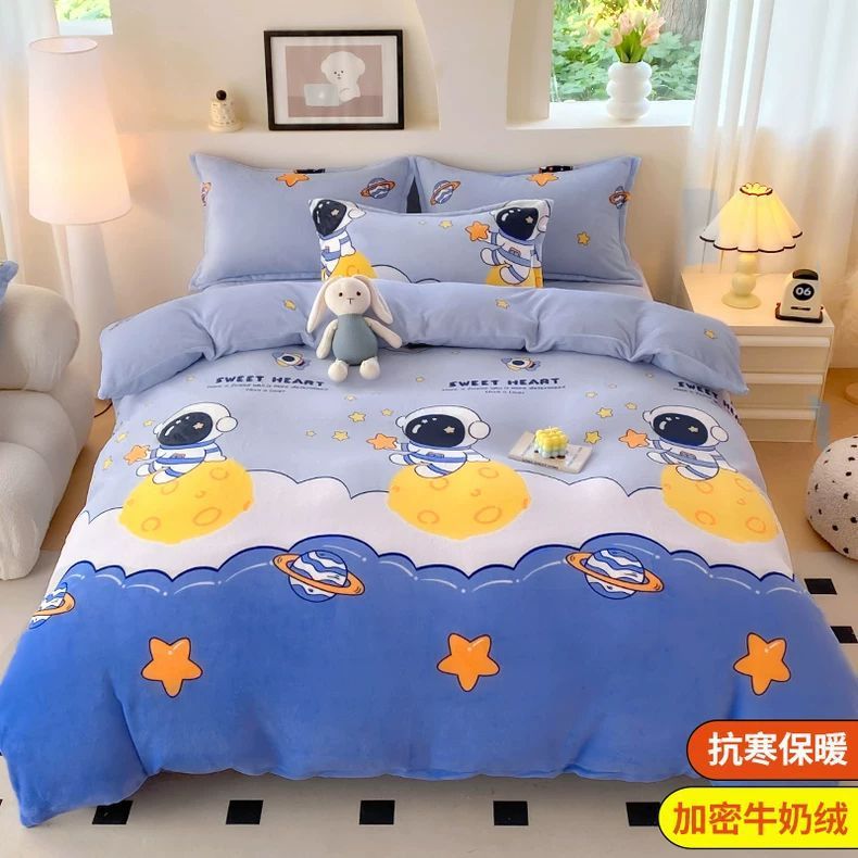 Invierno leche de cama de terciopelo de cuatro piezas con doble terciopelo de brida gruesa sábanas de terciopelo de coral cubierta dormitorio conjunto de tres piezas