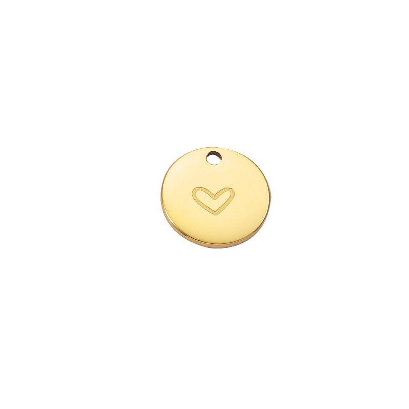 Polished Finish 1 Piece 12*12mm Hole 1~1.9mm 304 Stainless Steel PVD Coated 18K Gold Real Gold Plated Round Heart Shape Polished Pendant DIY Jewelry Accessories
