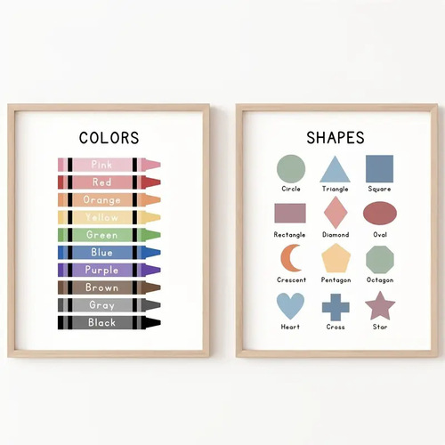 Set of 2 educational posters, homeschool prints rainbow handwritten alphabet, student room decoration