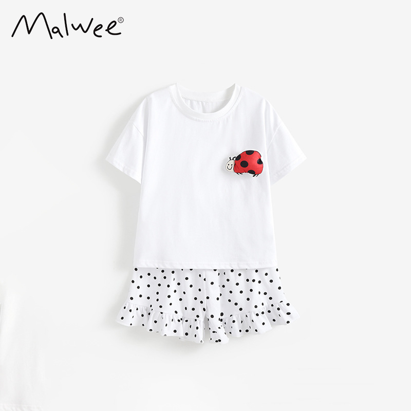 Transfronterizo malwee niñas camisetas de cuello redondo de verano nuevas mangas cortas de verano, Europa y Estados Unidos, niños y medianos, dos piezas de estilo extranjero
