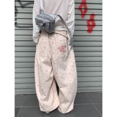 跨境美式白色碎花工装裤女夏季薄款2025新款宽松休闲阔腿运动裤