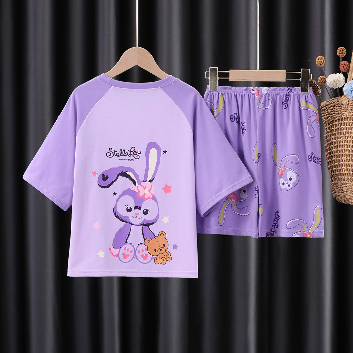 Pijamas infantiles niñas de manga corta verano delgado dibujos animados yu Gui perros niñas de niños mayores set de ropa de bebé