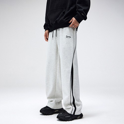 Cross-border spot US-style heavy leisure men's fashion brand loose matchy-matchy color block straight-leg sports pants