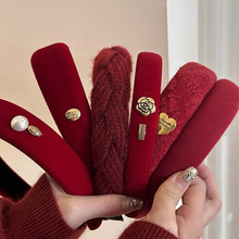 港风红色丝绒发箍女高颅顶高级感海绵头箍日常搭配外出压发卡头饰