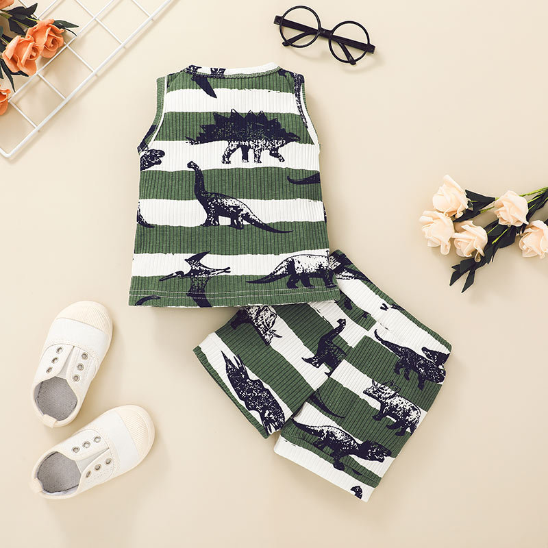 Cross-border Products In Stock New Boys Vest Suit Children's Korean-style Cartoon Dinosaur Clothes Shorts Two-piece Set display picture 2