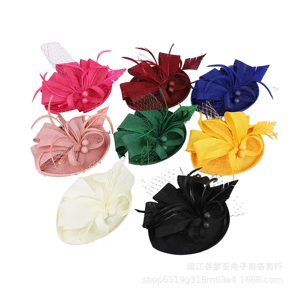 French dinner bowler hat vintage Hepburn socialite dress headdress Jockey Club British performance dance performance headdress flower