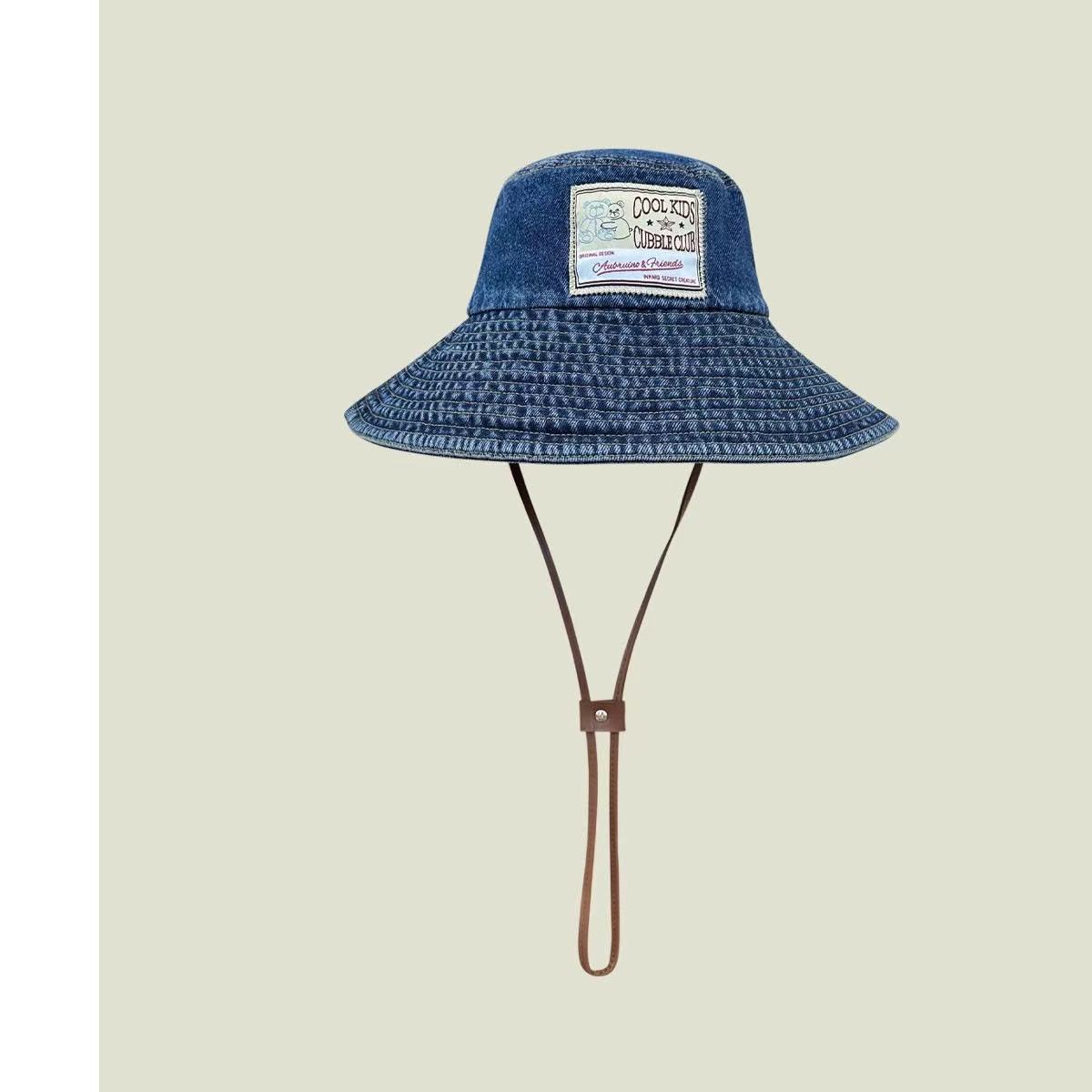 Vintage Washed Denim Bucket Hat For Women Japanese Style Patchwork_voghion.com