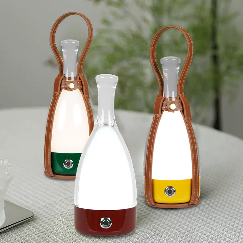 Wine Bottle Table Lamp ins Style Light Luxury Creative Bedroom Bedside Lamp Internet Celebrity Clear Bar Model Room Decorative Charging Table Lamp