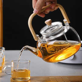 提梁壶玻璃带盖子竹把手含内胆煮茶烧水日式家用高硼硅玻璃茶壶套
