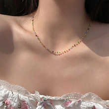 彩色水晶串珠项链女2024年夏季新款choker颈链轻奢小众设计锁骨链