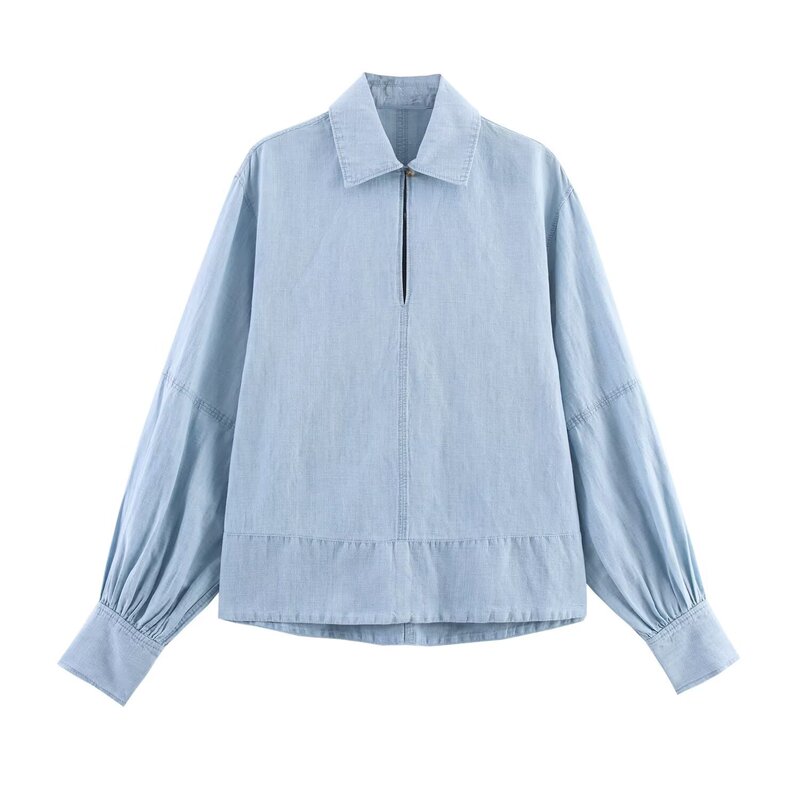 Cross-Border Women's European and American Style High-End Design Denim Shirt Women's Autumn Batman Loose Small Thin Top