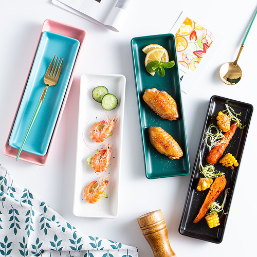 Household color glaze creative chicken wings placed ceramic long plate snack rectangular flat plate restaurant Japanese sushi plate