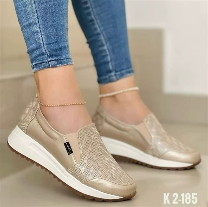 Европейская и американская внешняя торговля 2025 весна-осень новые большие размеры круглый носок эластичные слипоны удобные женские туфли оптом