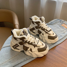 厚底女鞋2025新款冬季高帮加绒保暖老爹鞋百搭增高雪地靴YB2805-2