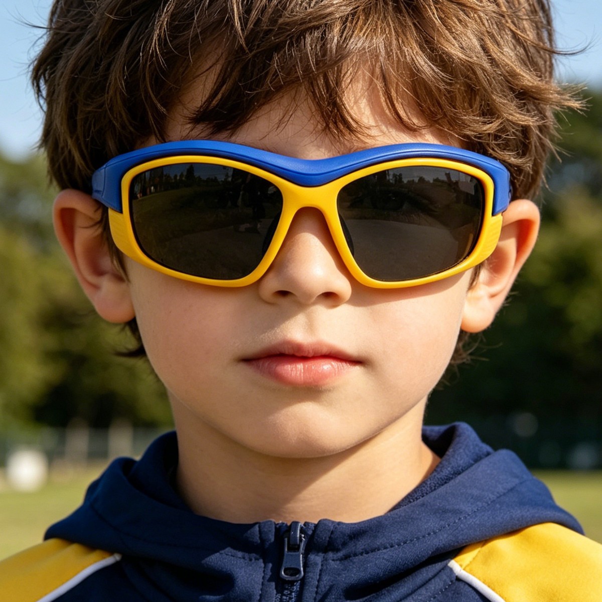 Gafas de sol deportivas retro YK para niños, a prueba de viento y protección solar, para ciclismo al aire libre, con bloques de color, para niños y niñas.