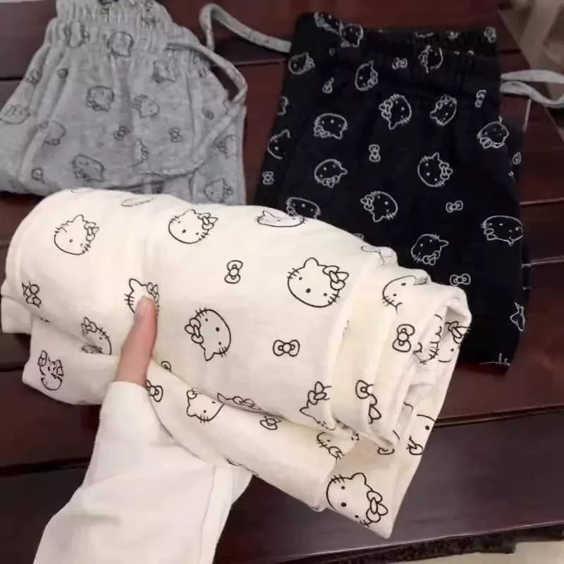 哈喽kitty休闲裤女春秋糯米裤垂坠感柔软宽松慵懒风可外穿遛弯裤