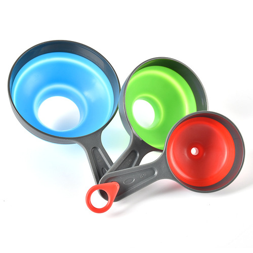 Silicone telescopic foldable funnel wide mouth jam funnel kitchen tool dispensing funnel three-piece oil leakage set