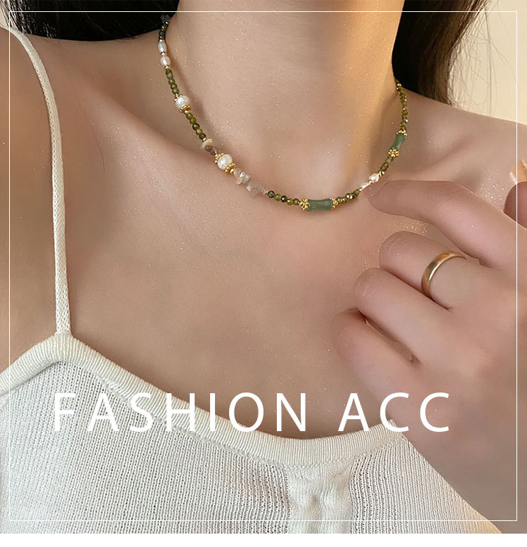 Freshwater Pearl Agate Titanium Steel Beaded Chain Plating Geometric Necklace display picture 1