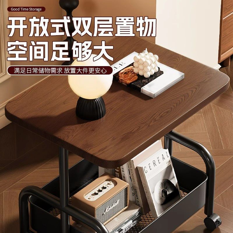可移动小推车复古床头柜置物架客厅茶几沙发边几储物架简易餐桌台|undefined
