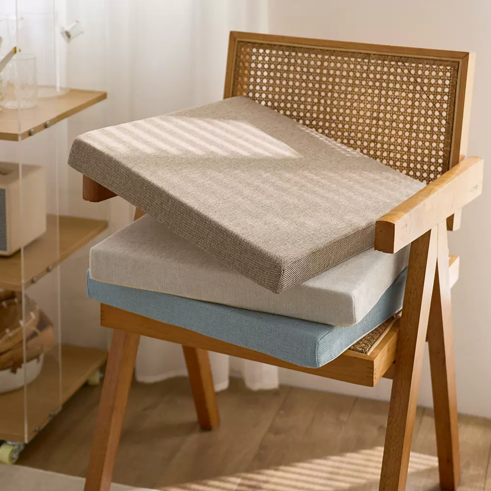 坐垫45D高密度海绵亚麻风学生座椅增高垫办公室久坐神器餐桌椅垫