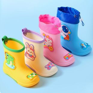 Children's Rain Boots Thickened Wear-resistant Rain Boots Cartoon Waterproof Non-slip Rubber Shoes Warm Rain Boots for Boys and Girls and Primary School Students