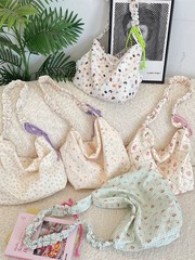 57271 ins简约腋下包女新款大容量卡通压花款时尚抽绳单肩帆布包