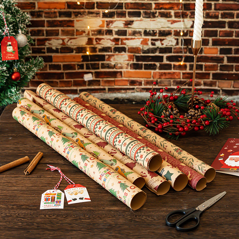 Amazon nuevo papel de regalo de Navidad engrosada papel Kraft amarillo caja de regalo de Navidad papel de embalaje al por mayor