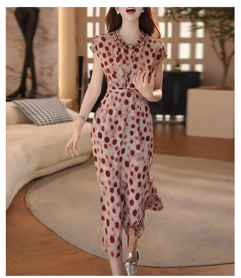 Đầm chấm bi nữ dáng ôm eo cao, phong cách sang trọng — màu đỏ chi tiết 6