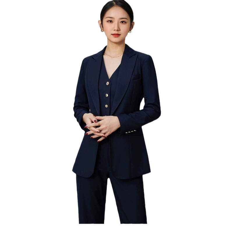 [Экспорт в Японию] Шерстяной костюм из трех частей, облегая костюм, жилет, расклешенные брюки, женский президент, профессиональный костюм
