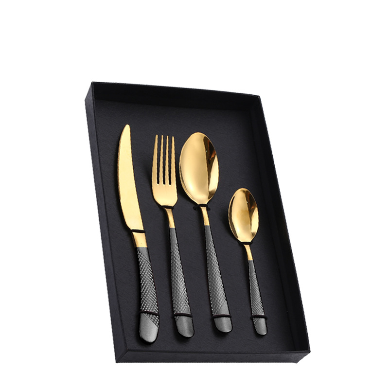 Amazon Tik Tok vajilla de acero inoxidable 4/5 piezas traje estrella diamante cuatro piezas principales caja de regalo cuchillo de comida occidental, tenedor y cuchara traje