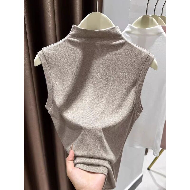 Dopamine Modal Cotton T-Shirt for Women, Half-High Collar, Sleeveless Vest, New Autumn Style, Layered Base Layer with Fake Collar Dopamine Modal Cotton T-Shirt for Women, Half-High Collar, Sleeveless Vest, New Autumn Style, Layered Base Layer with Fake Collar