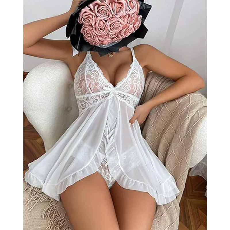 Сексуальное женское белье Xiyin в европейском и американском стиле, прозрачное кружевное боди и трусики, соблазнительный комплект, оптовая продажа для трансграничной торговли